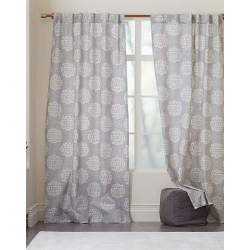 West Elm 48" x 108"‎ Curtain Panel Feather Gray Scroll Medallion Cotton